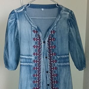 Stonewashed denim dress with pockets